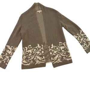 Benedetta B. Womens Cardigan Sweater S‎ Brown Cream Floral Merino Wool Blend